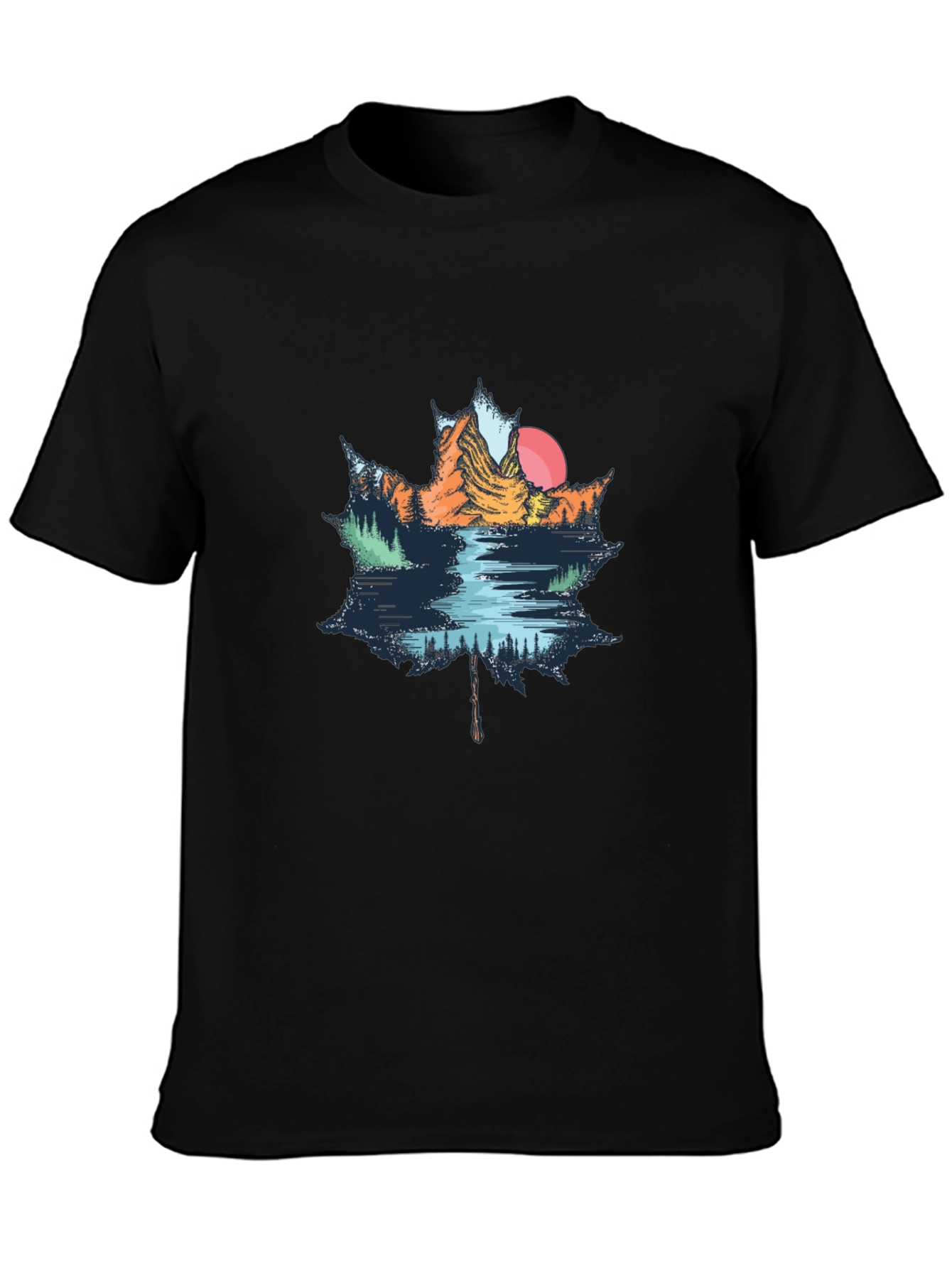 Maple Leaf Mountain Scene Graphic T-Shirt