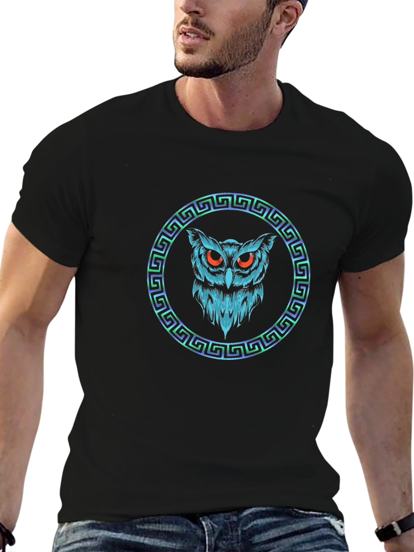 Mens Black Owl Graphic Tee