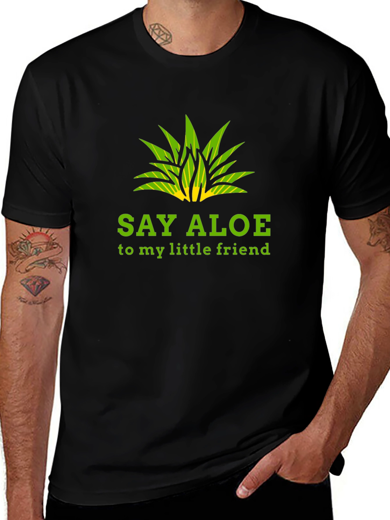 Say Aloe To My Little Friend Black Graphic Tee
