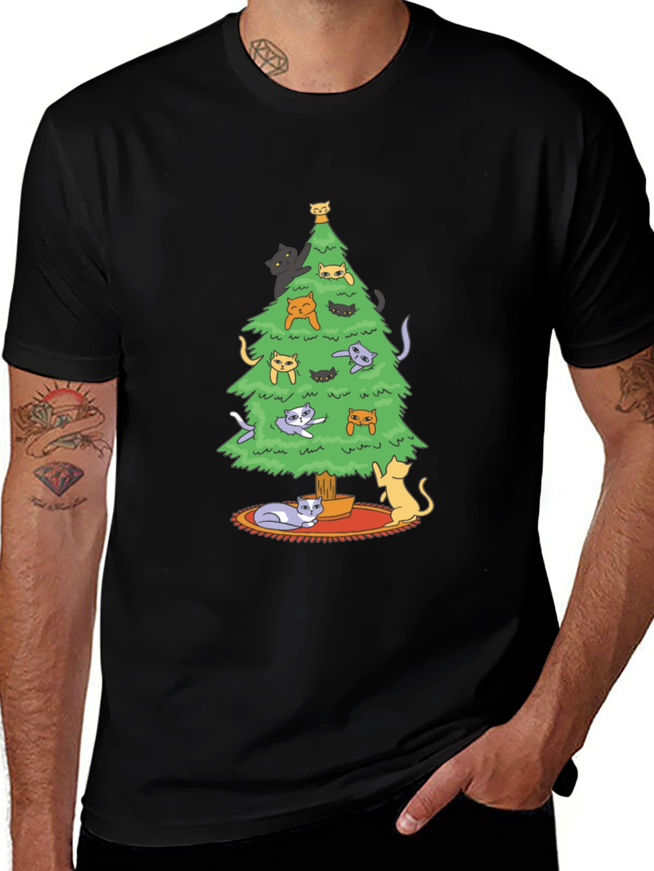Cat Christmas Tree Graphic Tee