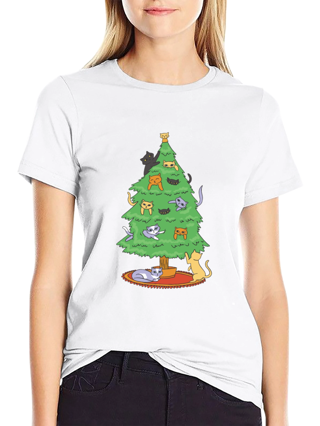 Cat Christmas Tree Graphic Tee