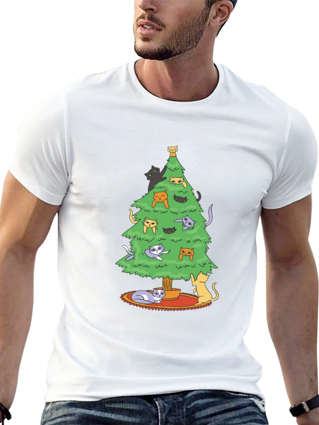 Cat Christmas Tree Graphic Tee