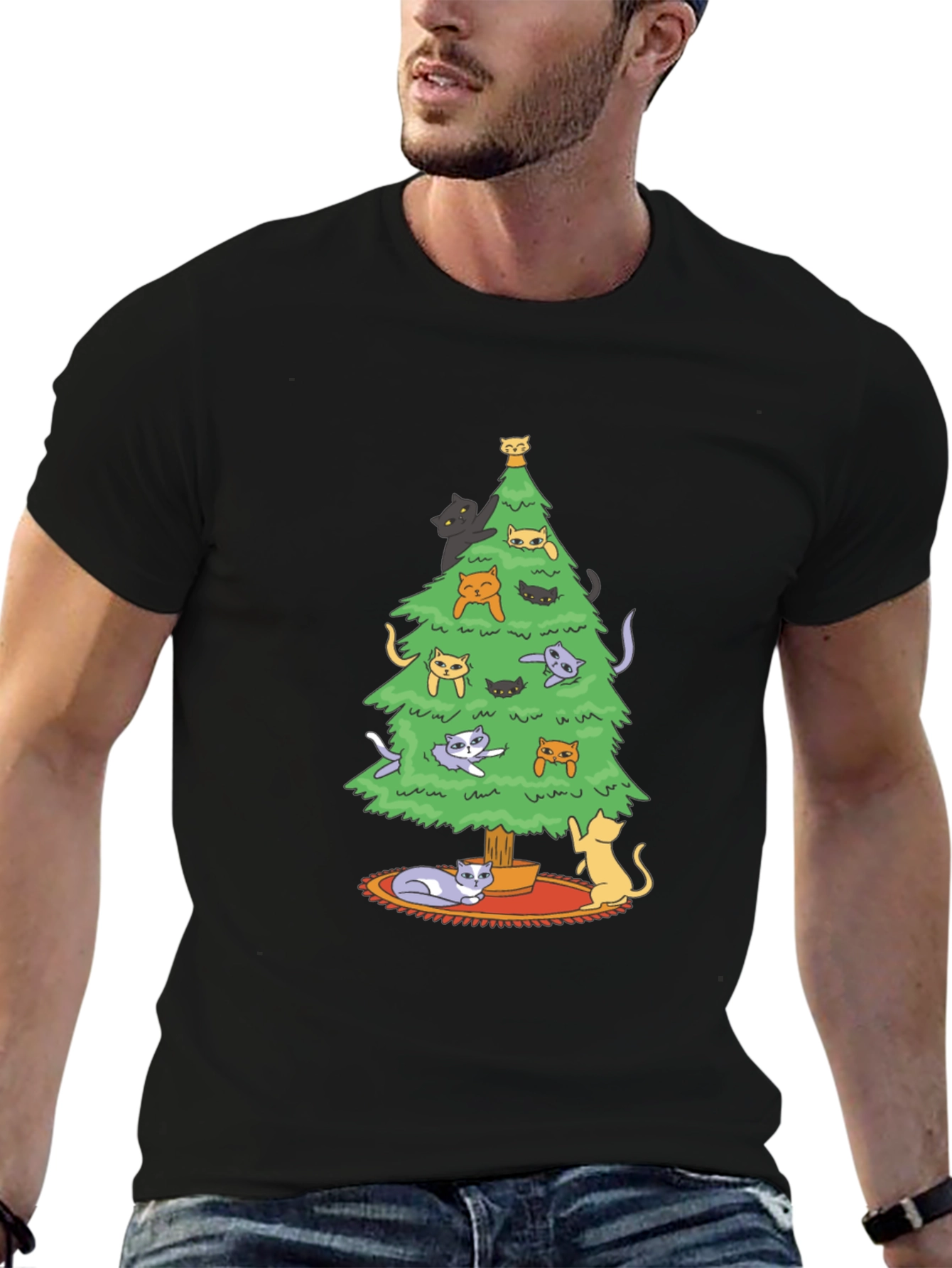 Cat Christmas Tree Graphic Tee
