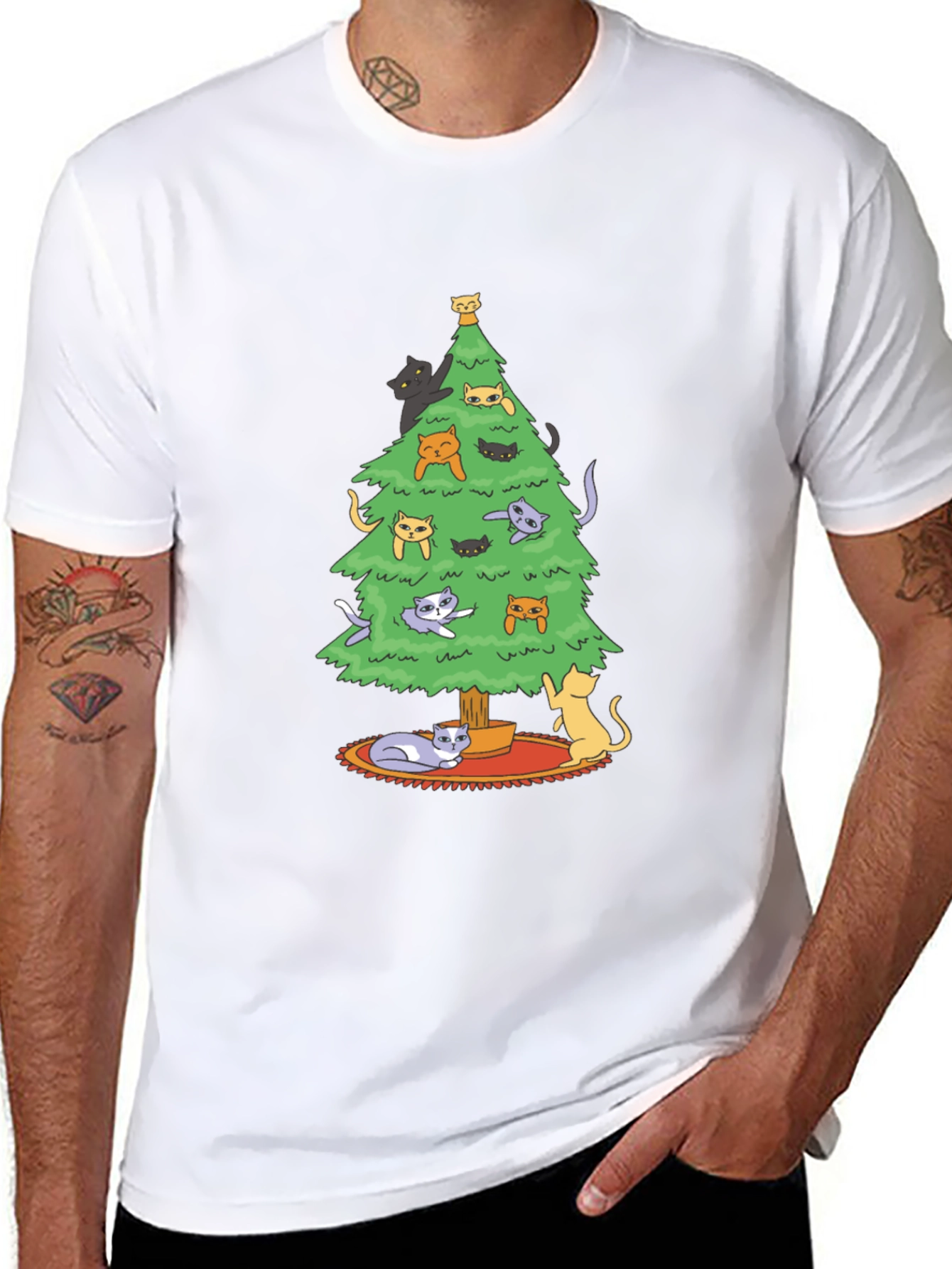Cat Christmas Tree Graphic Tee