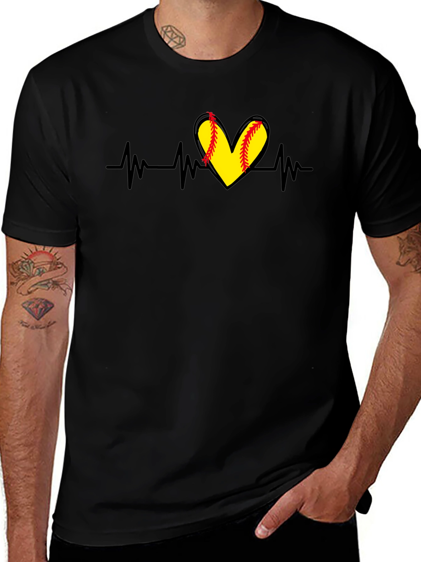 Softball Heartbeat T-Shirt - Black