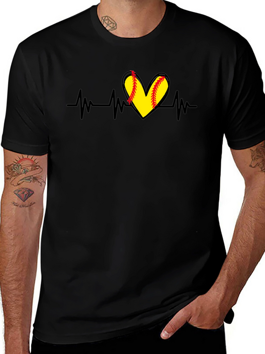 Softball Heartbeat T-Shirt - Black