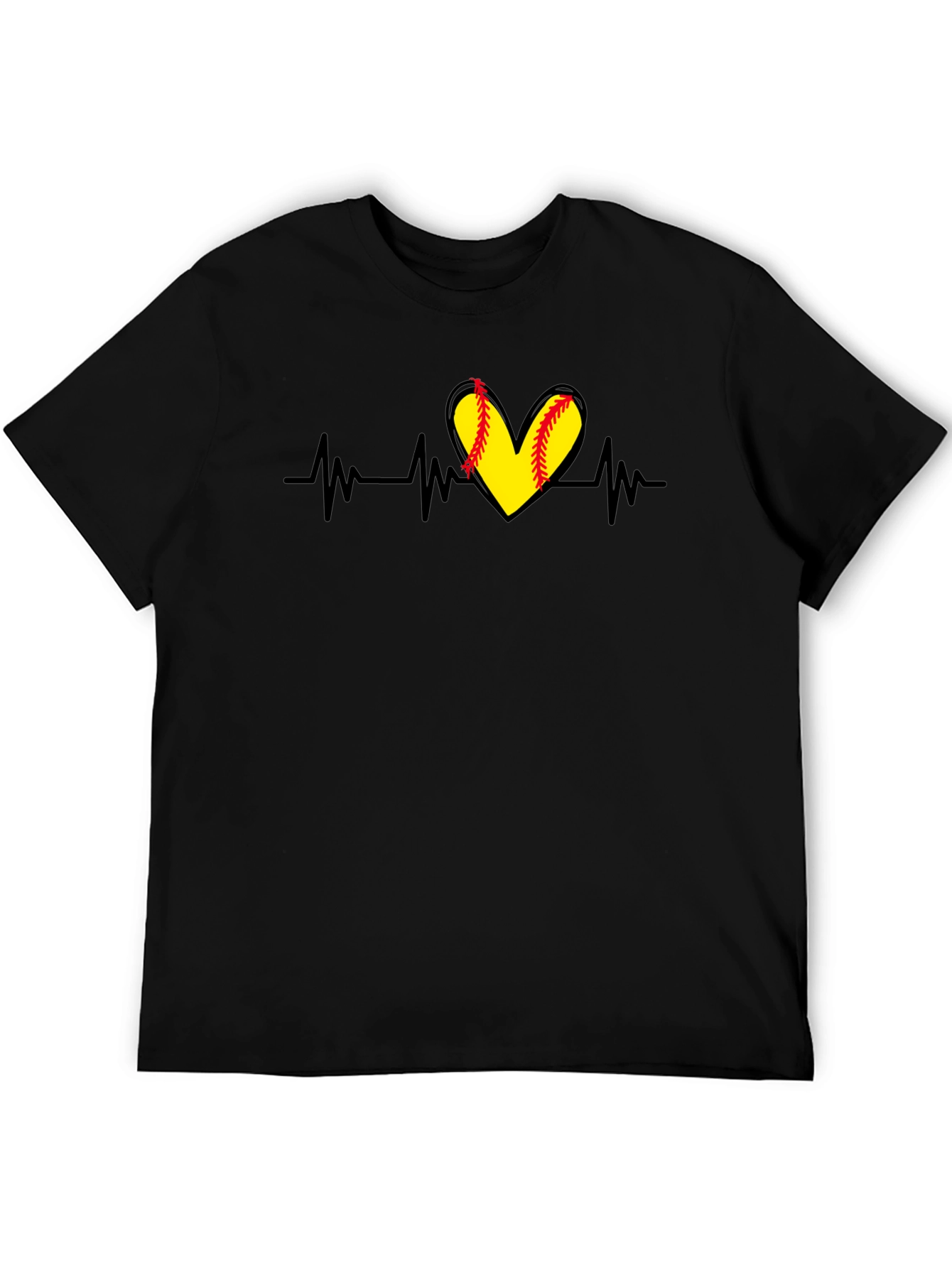 Softball Heartbeat T-Shirt - Black