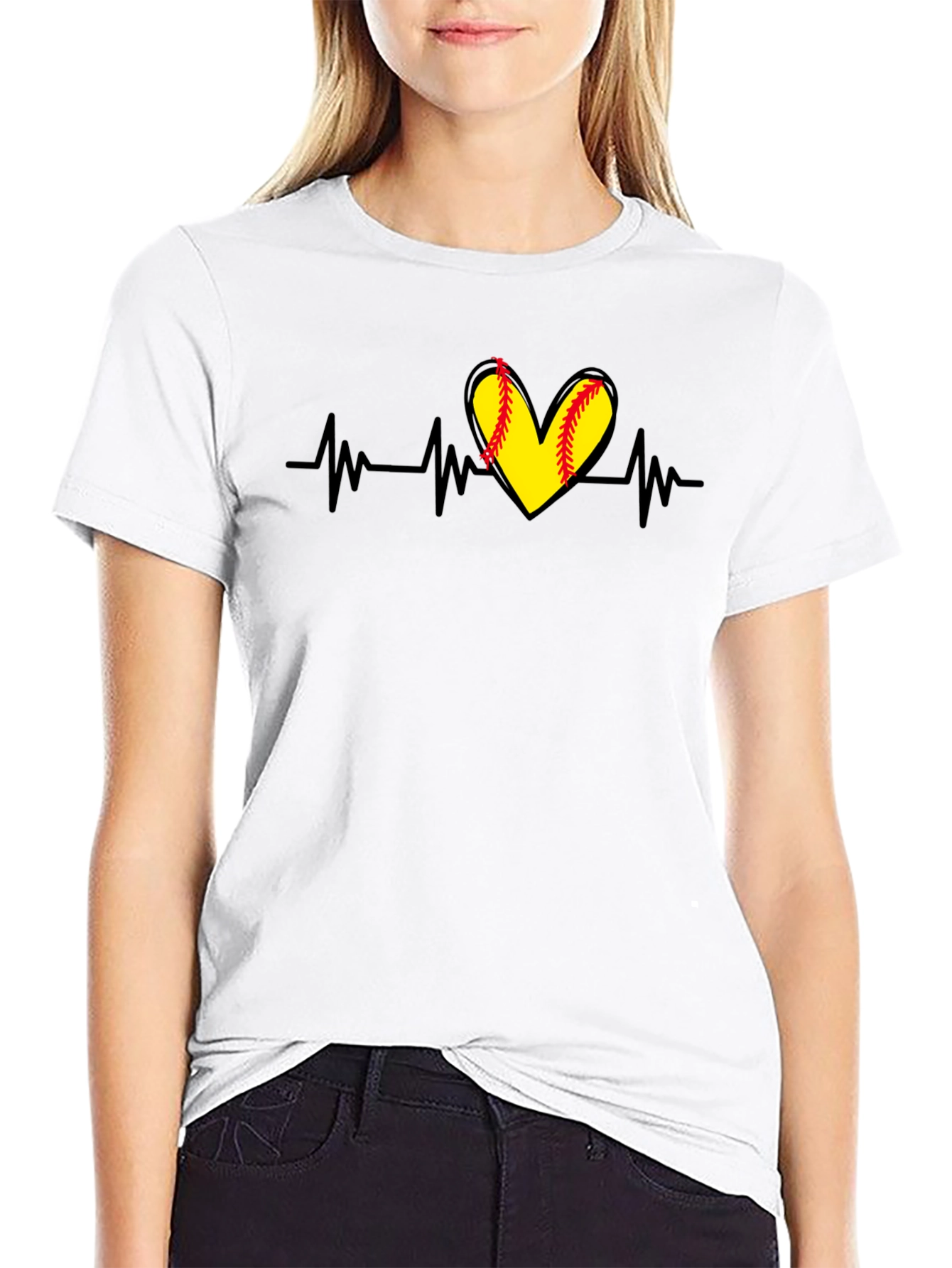 Softball Heartbeat T-Shirt - Black