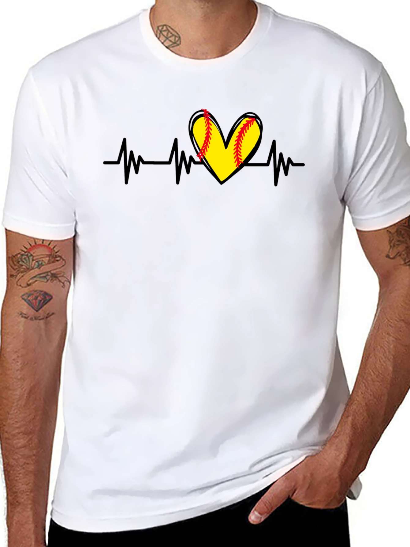 Softball Heartbeat T-Shirt - Black
