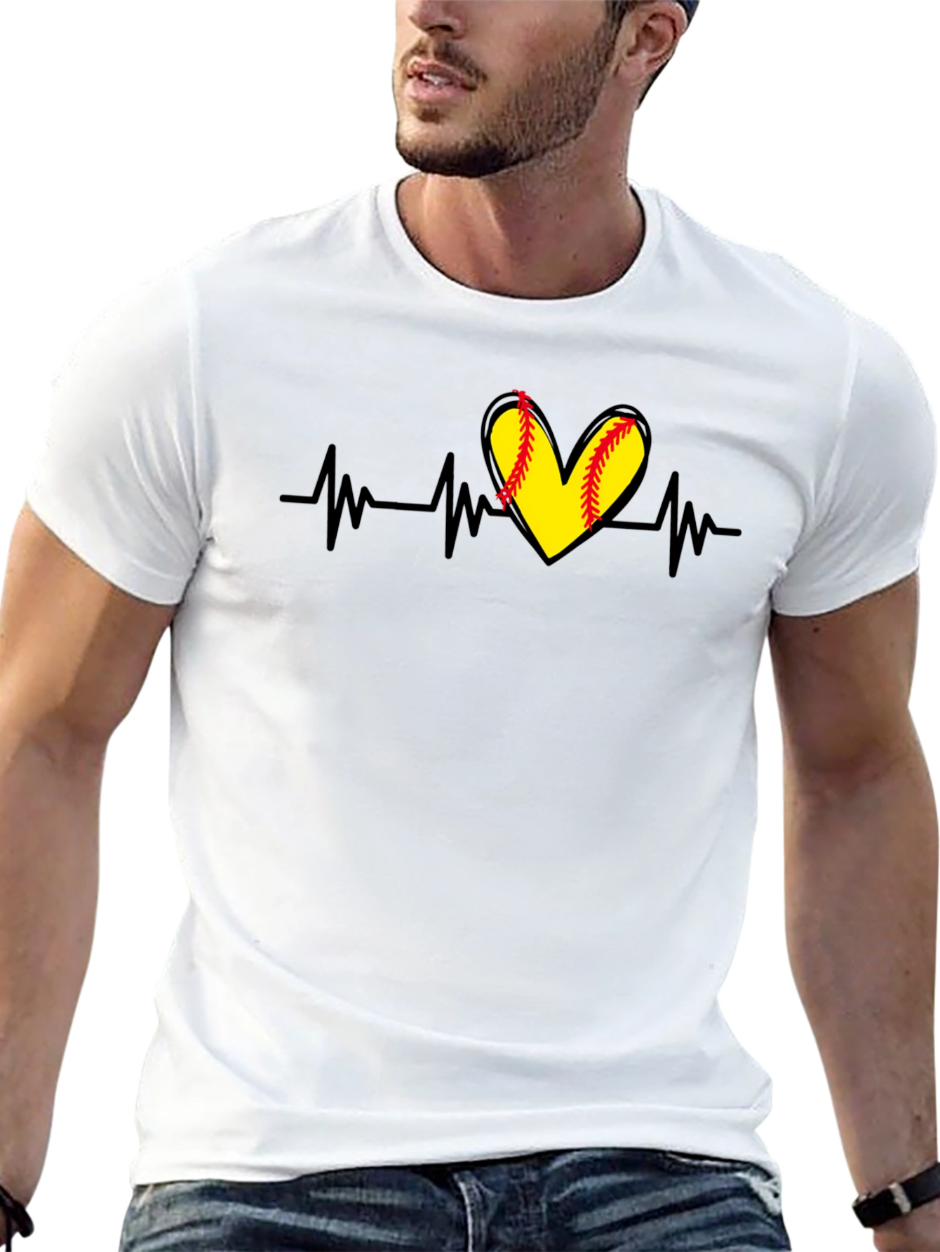Softball Heartbeat T-Shirt - Black