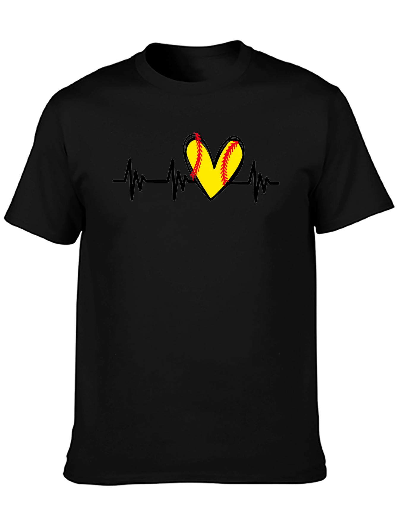 Softball Heartbeat T-Shirt - Black