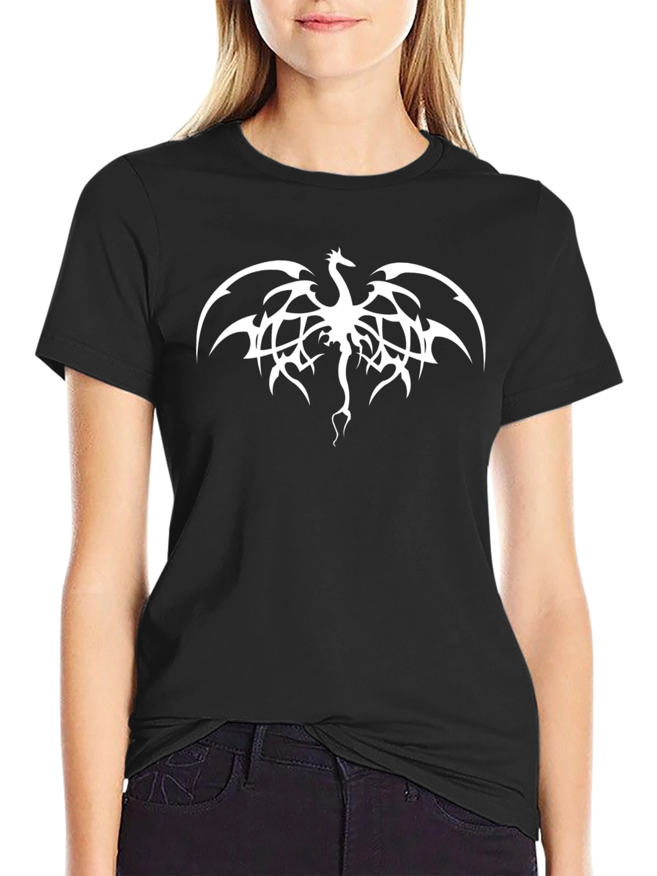 Black T-Shirt with White Dragon Graphic