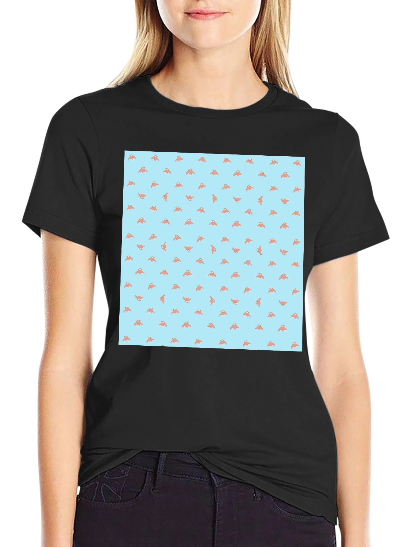 Novelty Pizza Slice Pattern Black T-Shirt