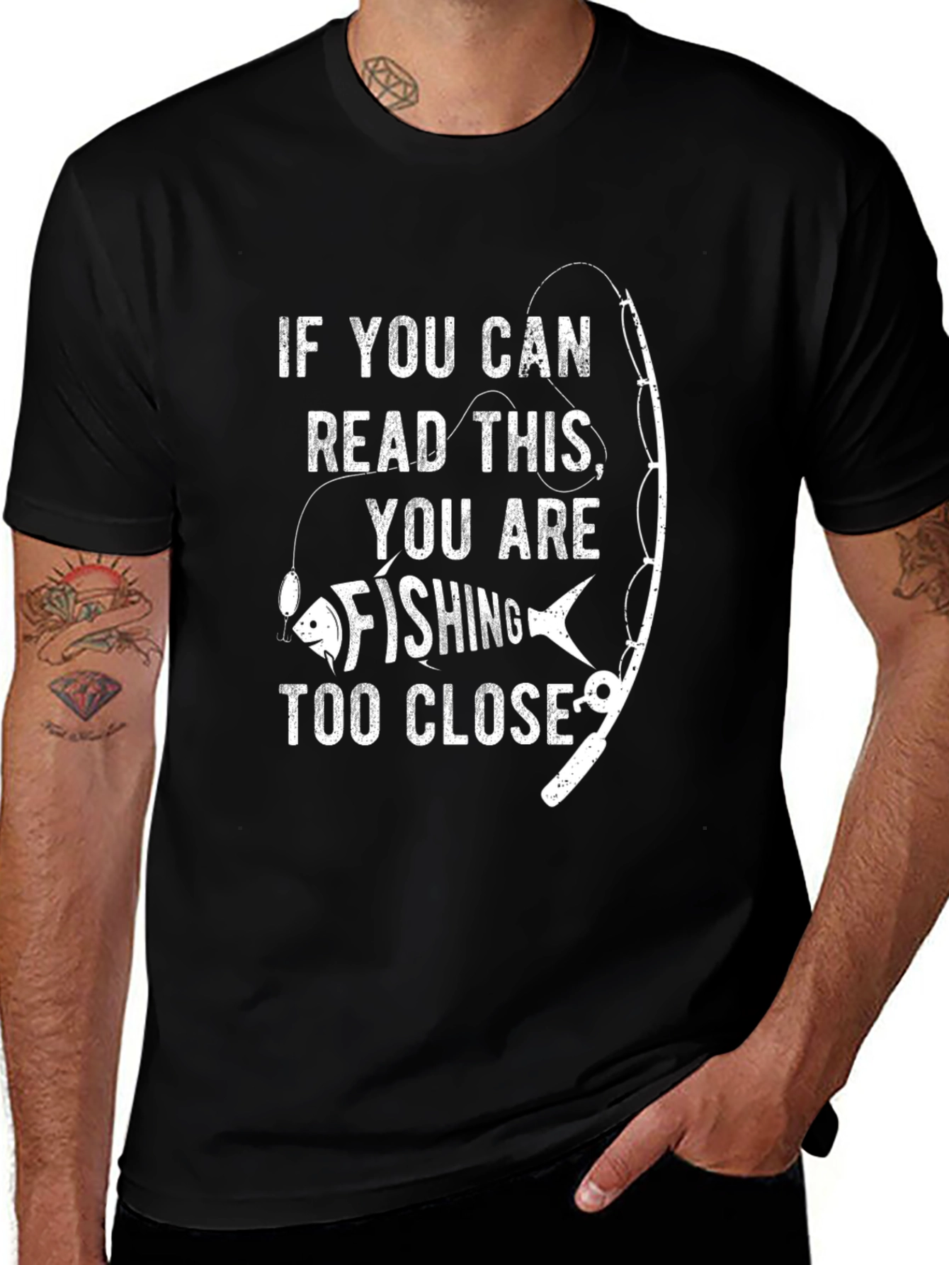 Fishing Too Close Graphic Tee - Black Cotton