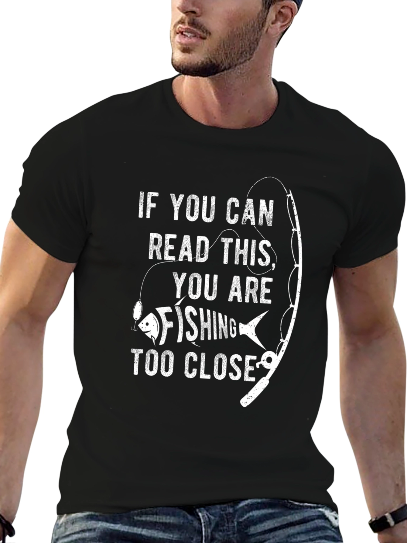 Fishing Too Close Graphic Tee - Black Cotton