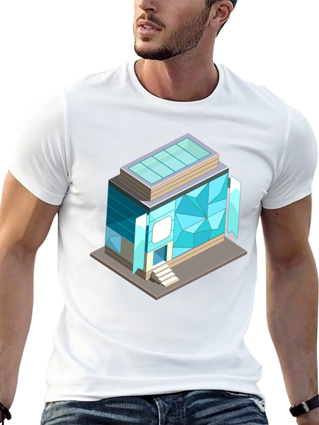 Geometric Building Graphic Tee - Isometric Architecture Shirt