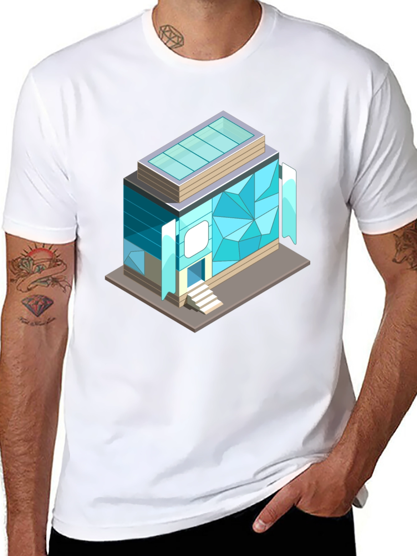 Geometric Building Graphic Tee - Isometric Architecture Shirt