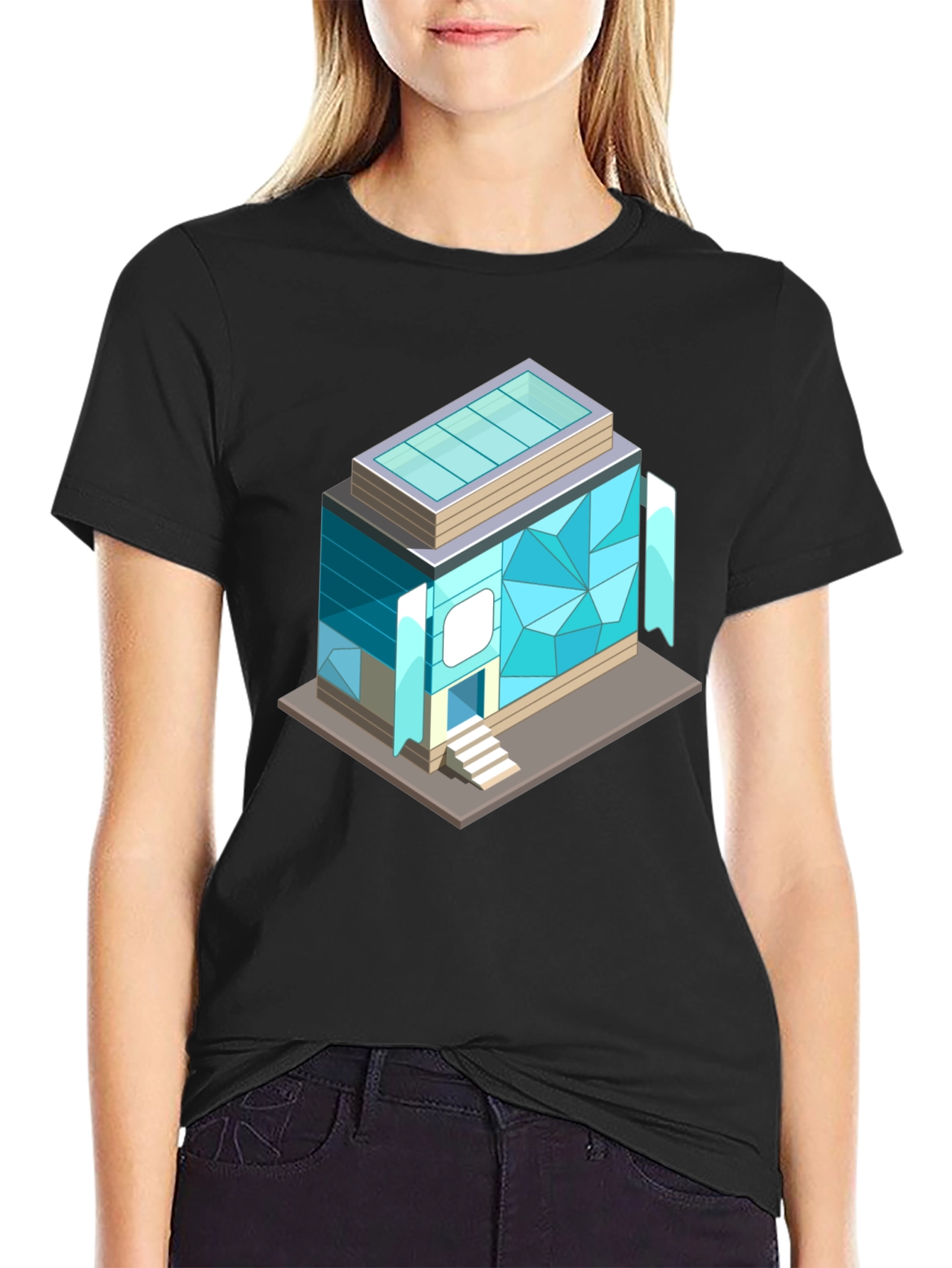 Geometric Building Graphic Tee - Isometric Architecture Shirt