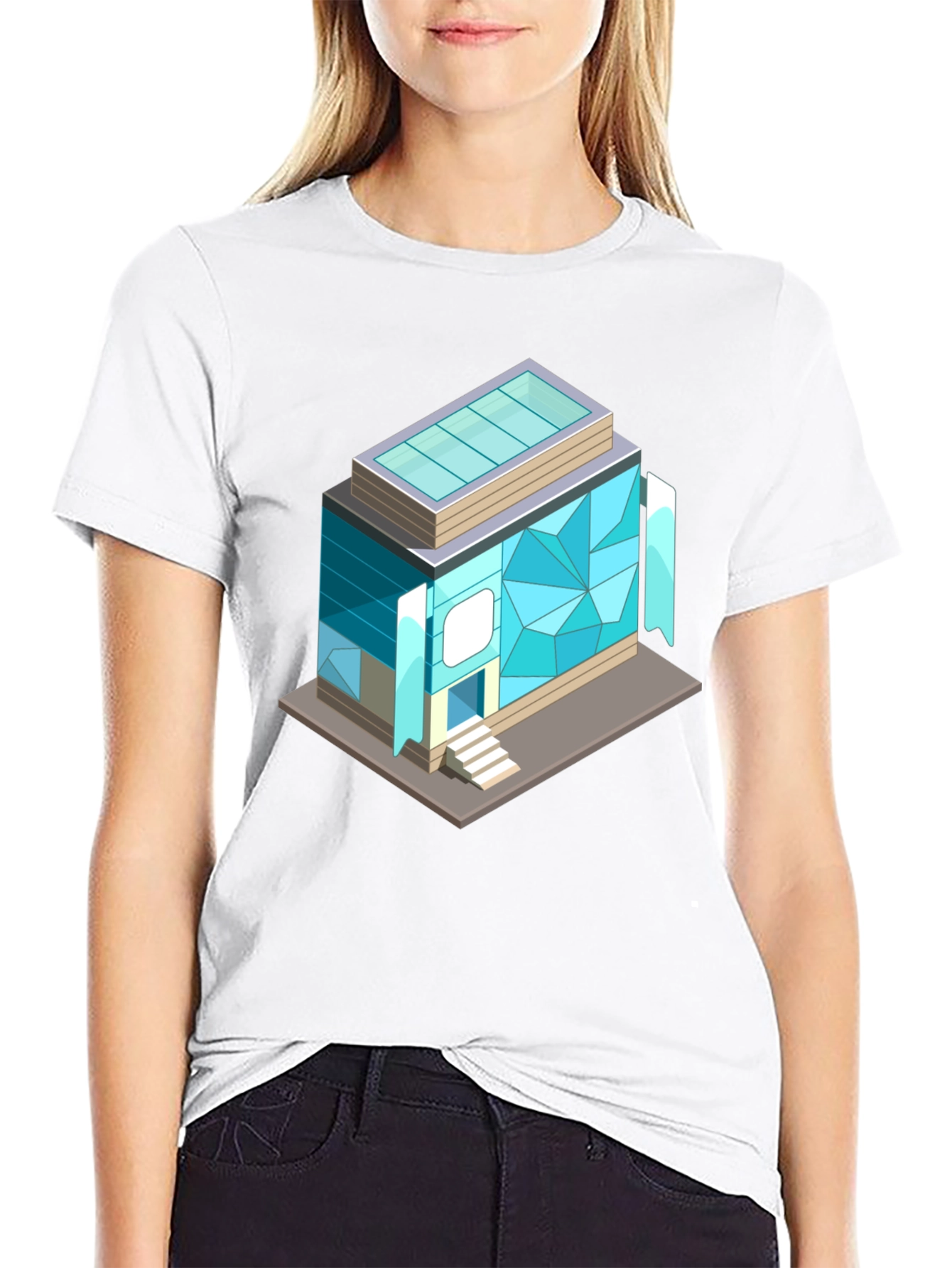 Geometric Building Graphic Tee - Isometric Architecture Shirt
