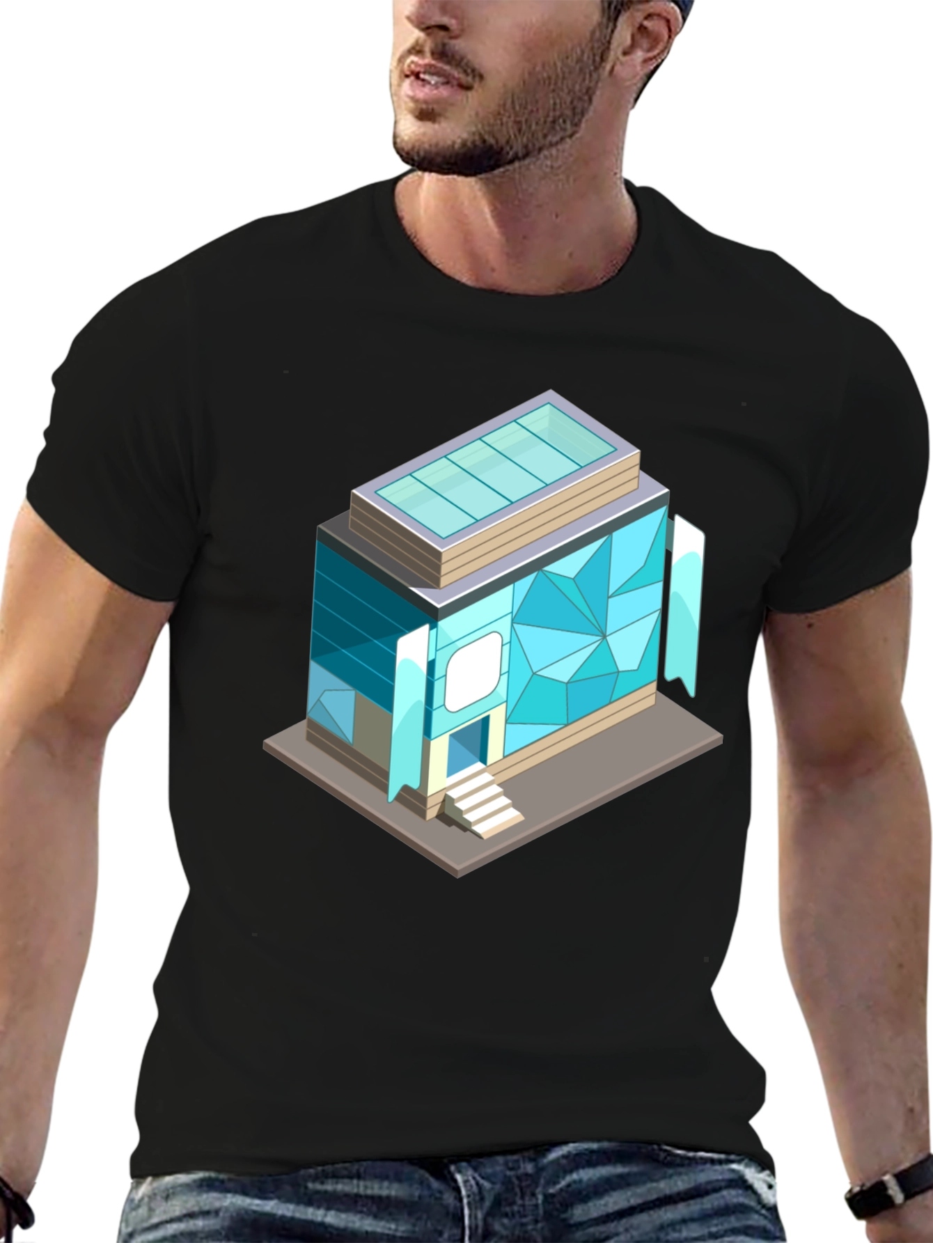 Geometric Building Graphic Tee - Isometric Architecture Shirt