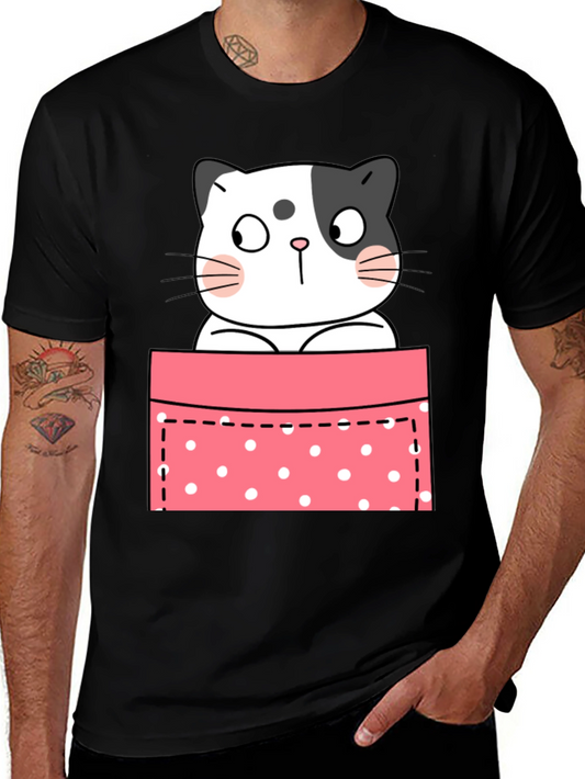 Cute Cat Pocket Graphic T-Shirt - Unisex