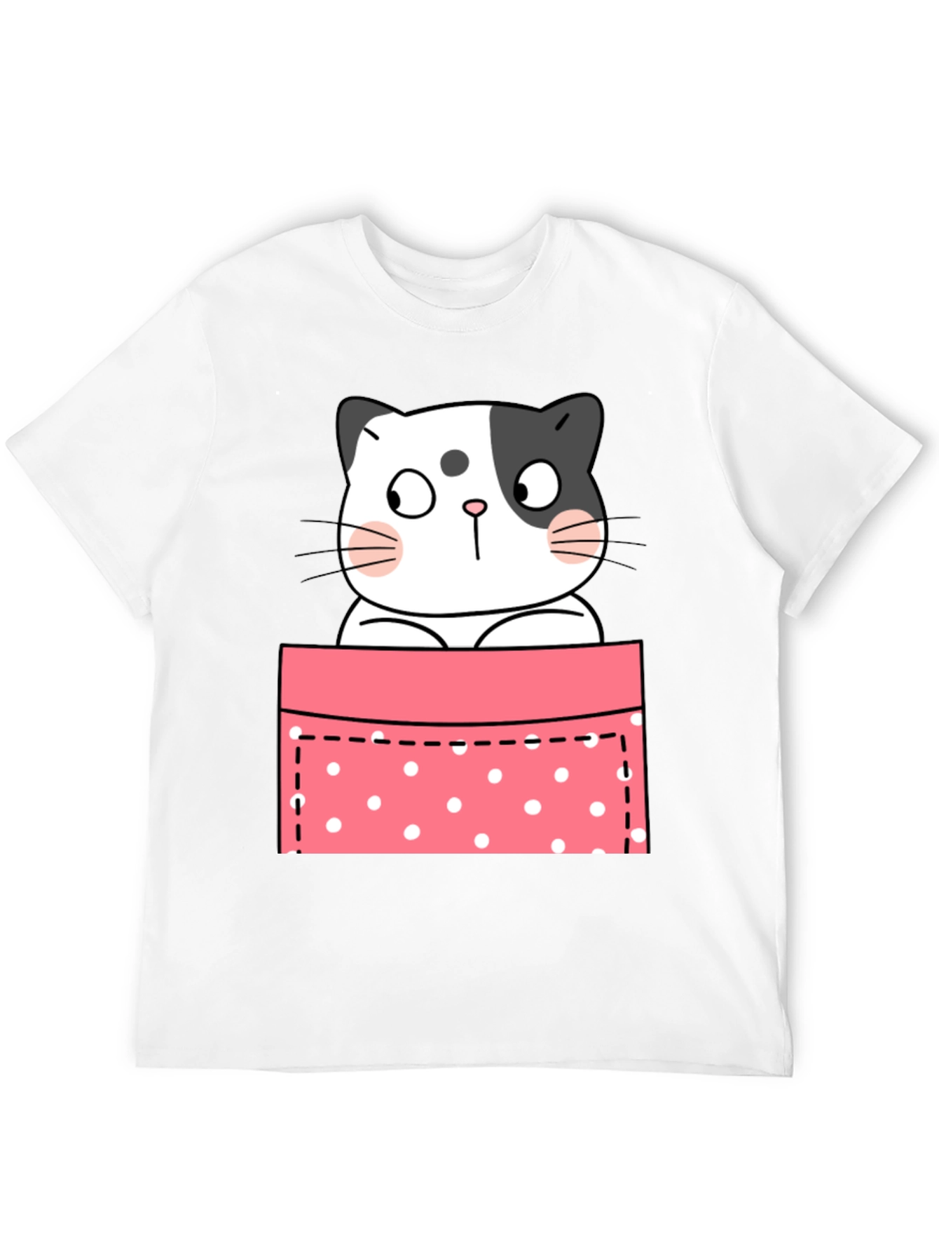 Cute Cat Pocket Graphic T-Shirt - Unisex