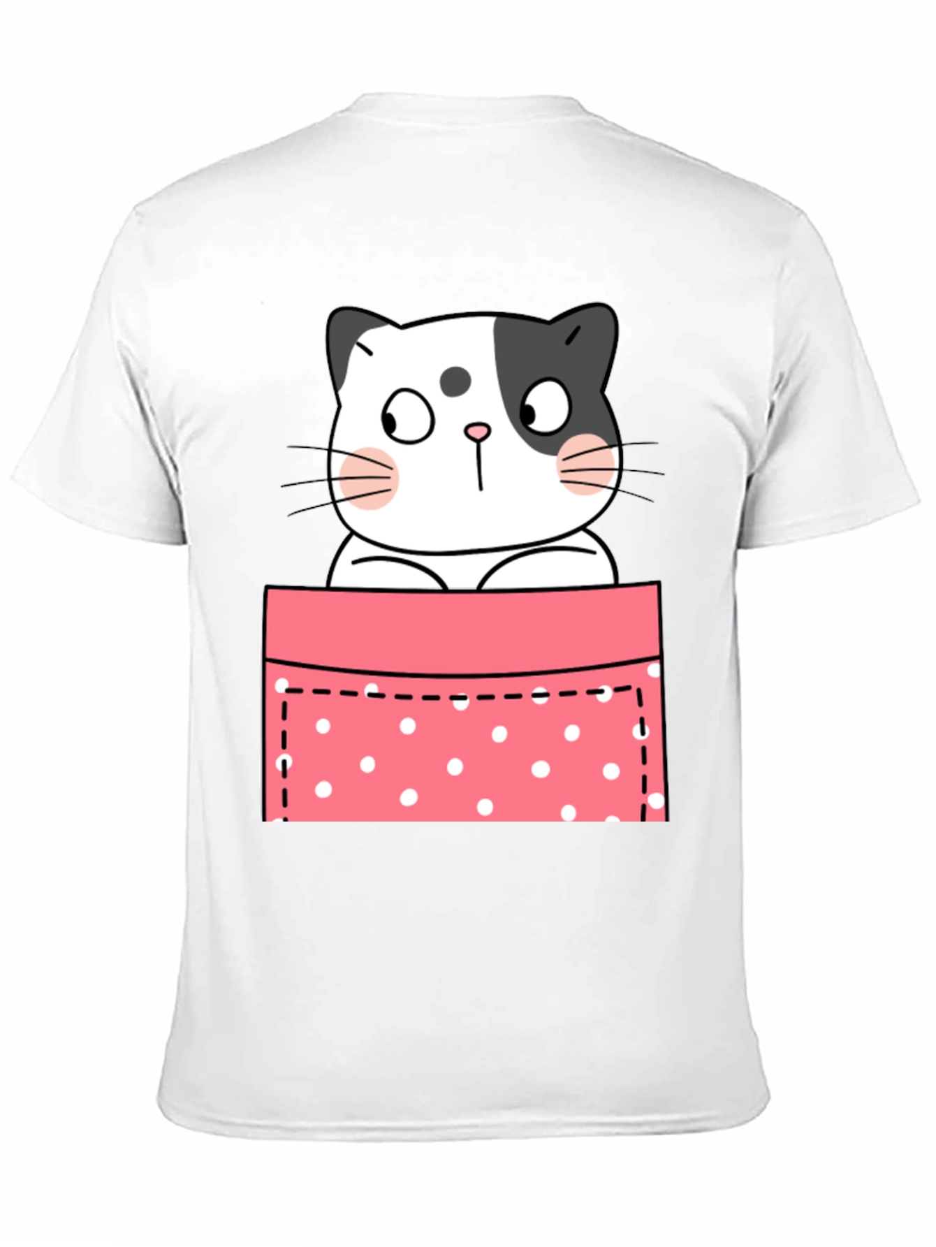 Cute Cat Pocket Graphic T-Shirt - Unisex