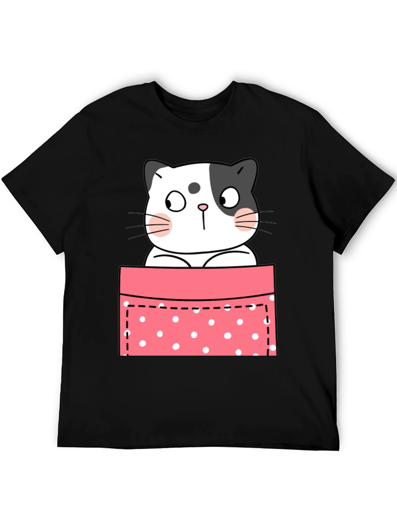 Cute Cat Pocket Graphic T-Shirt - Unisex
