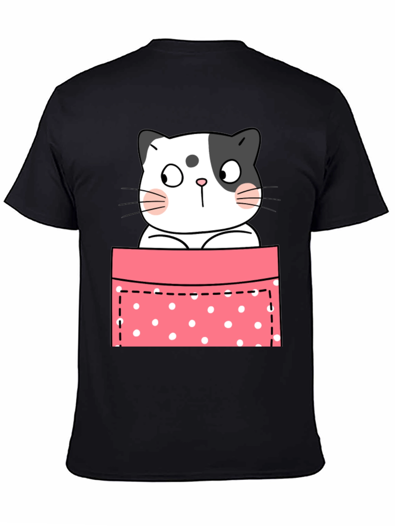 Cute Cat Pocket Graphic T-Shirt - Unisex