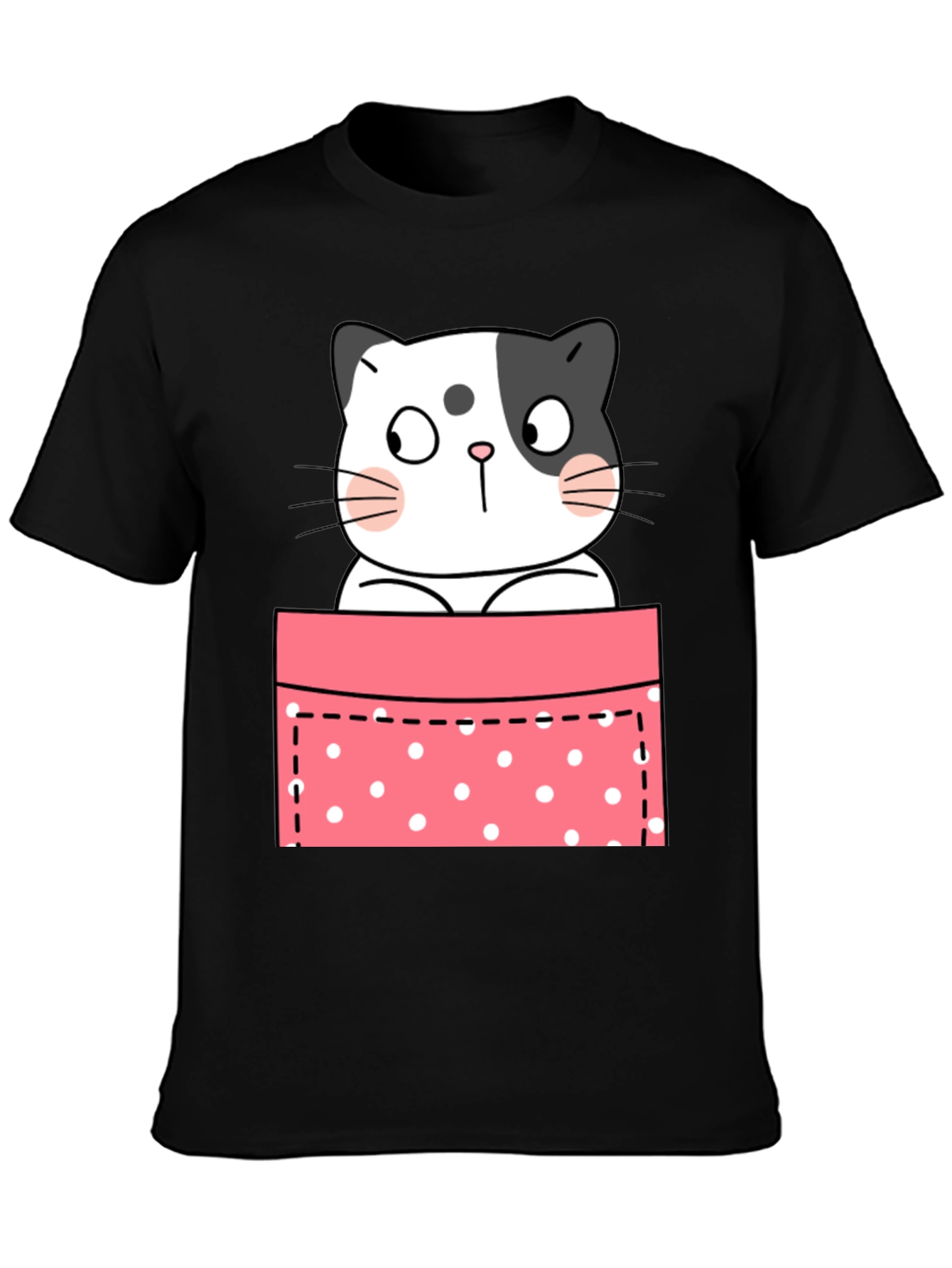 Cute Cat Pocket Graphic T-Shirt - Unisex