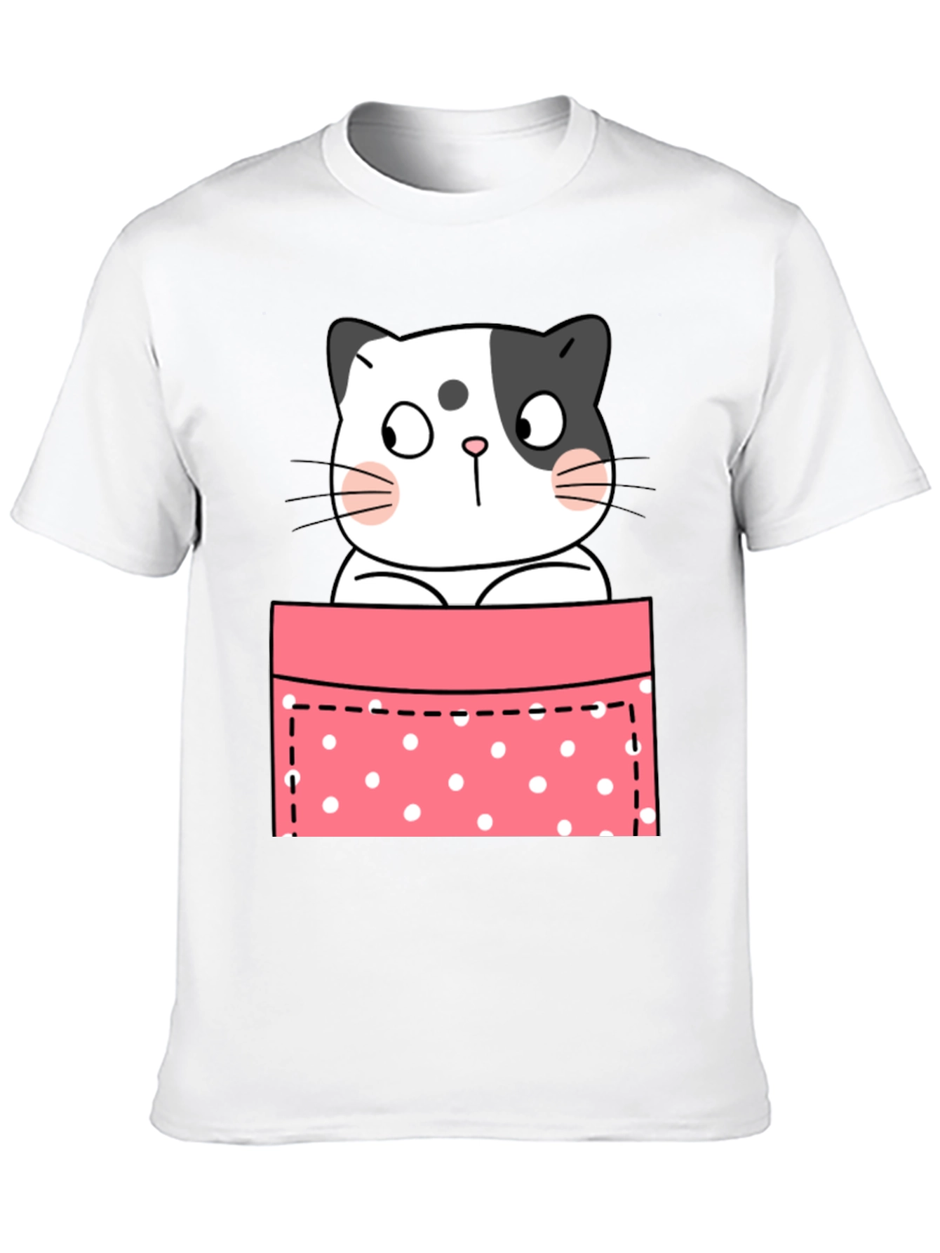Cute Cat Pocket Graphic T-Shirt - Unisex