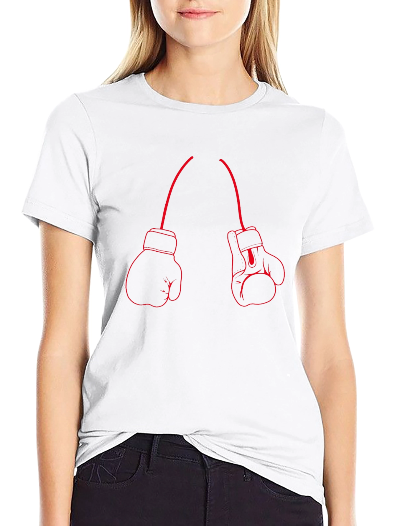 Boxing Glove Graphic Tee - Red Outline on Black
