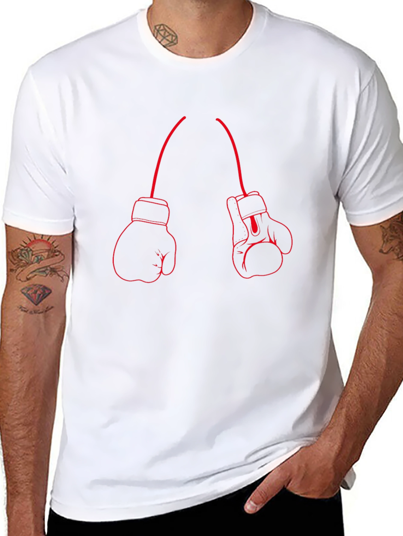 Boxing Glove Graphic Tee - Red Outline on Black