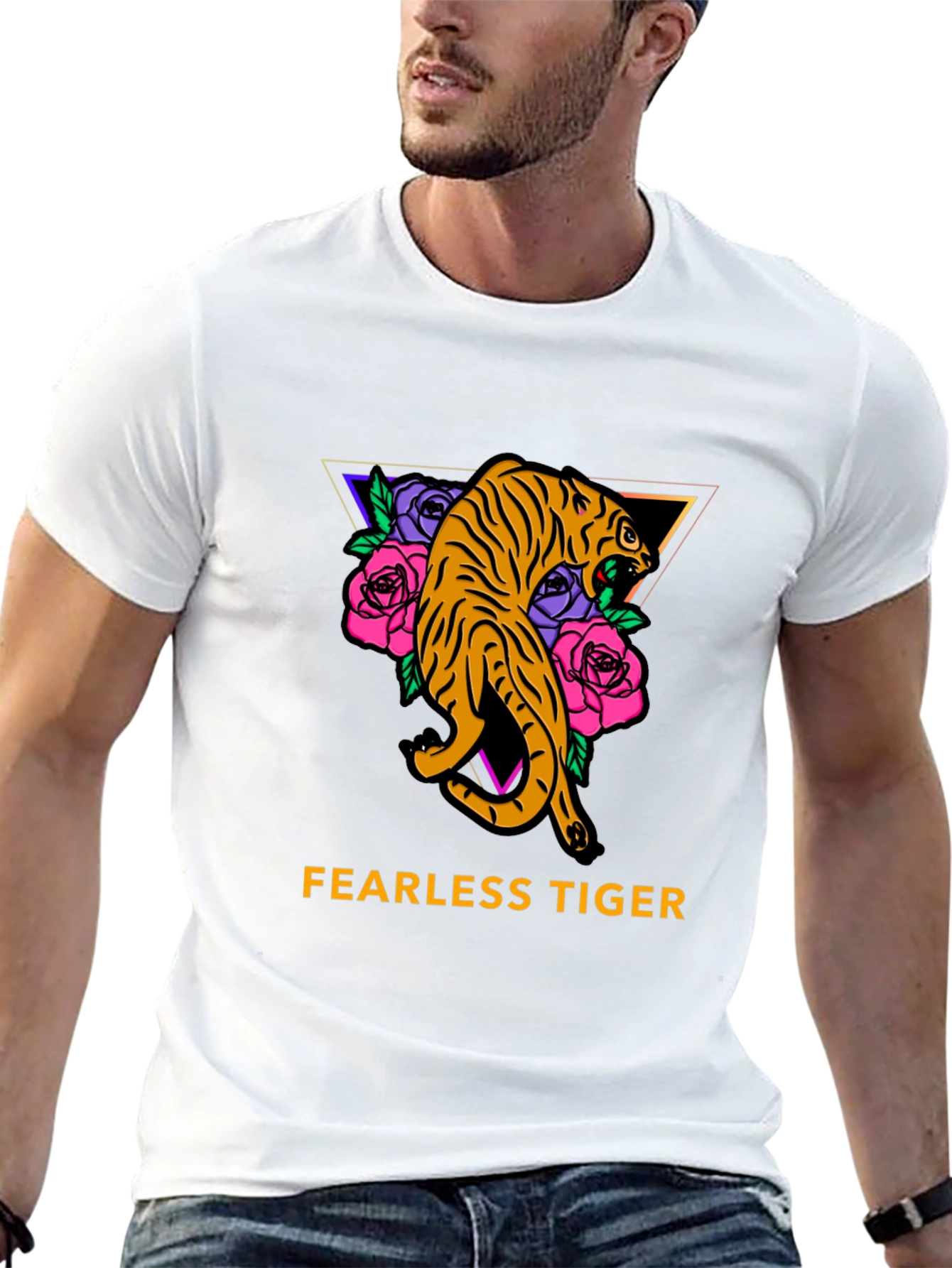 Fearless Tiger Graphic Tee - Black Cotton T-Shirt