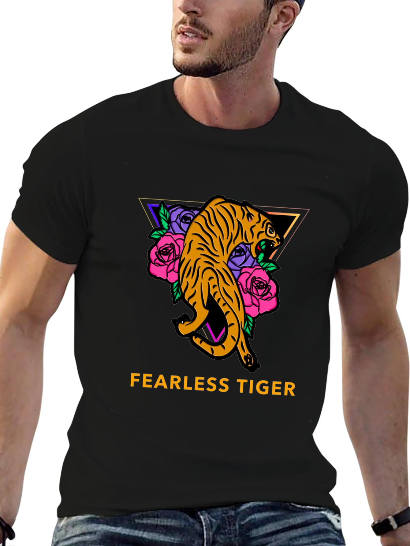 Fearless Tiger Graphic Tee - Black Cotton T-Shirt