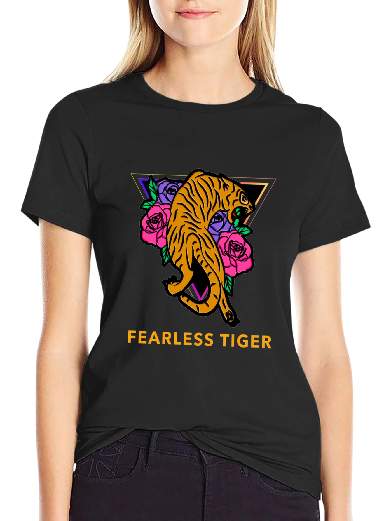 Fearless Tiger Graphic Tee - Black Cotton T-Shirt