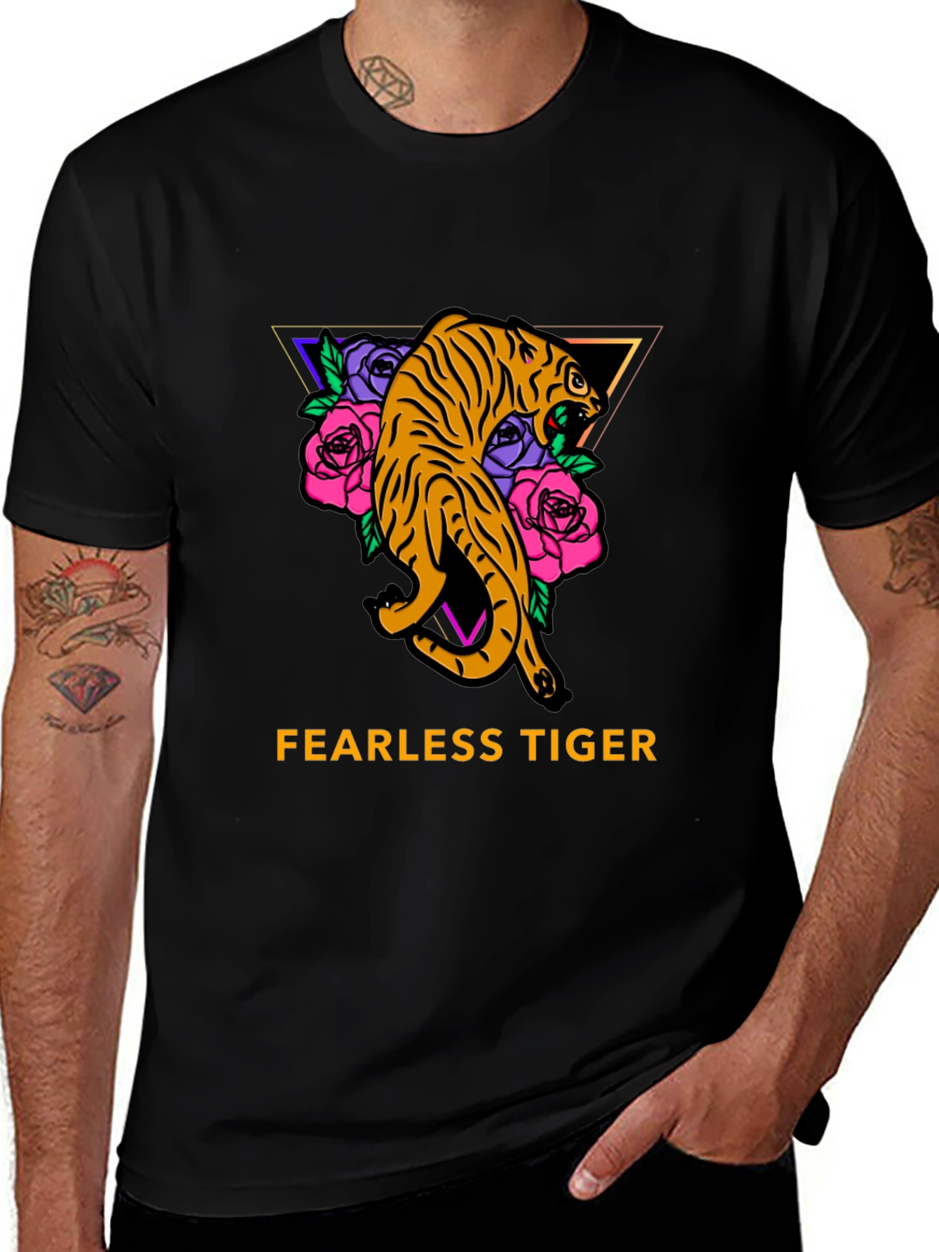 Fearless Tiger Graphic Tee - Black Cotton T-Shirt