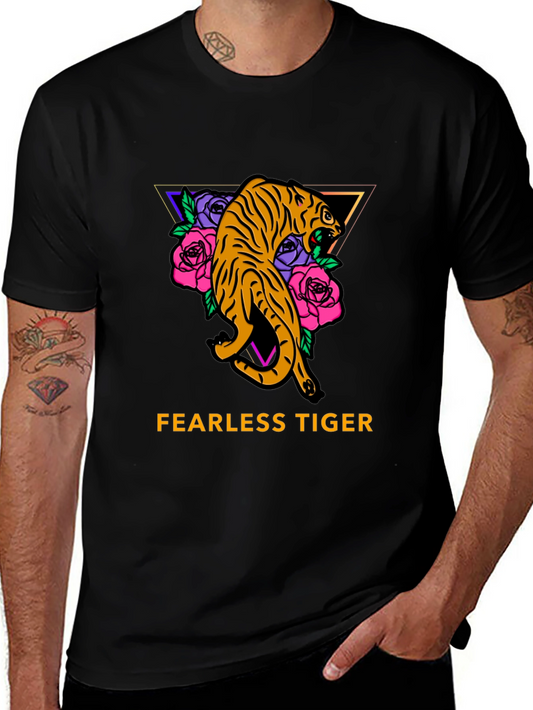 Fearless Tiger Graphic Tee - Black Cotton T-Shirt