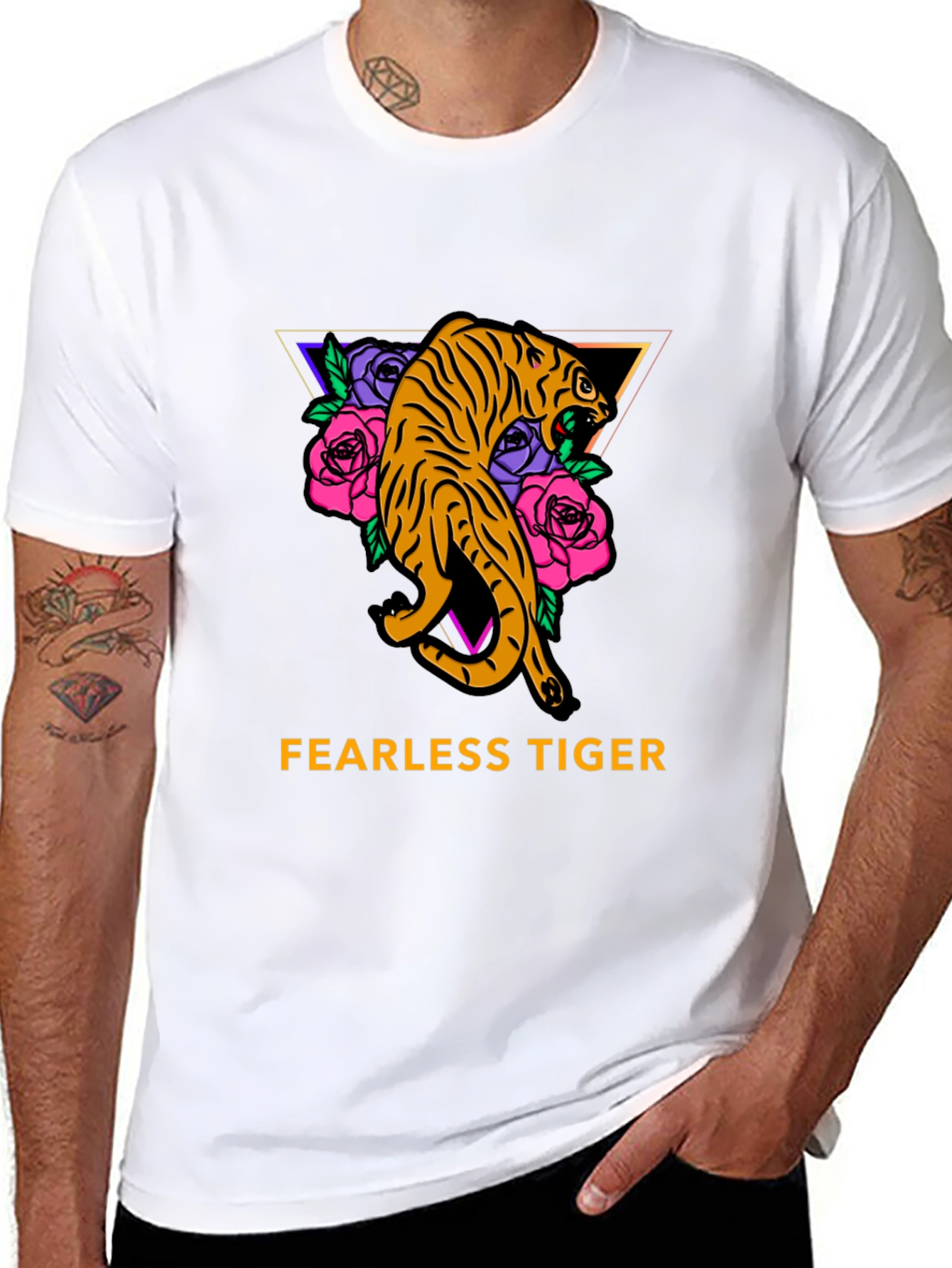 Fearless Tiger Graphic Tee - Black Cotton T-Shirt