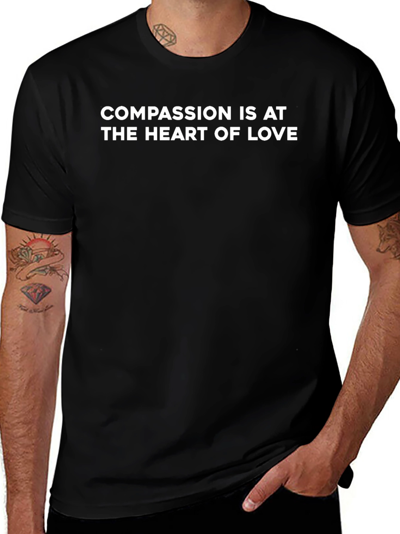 Compassion Heart Love T-Shirt - Black Crew Neck