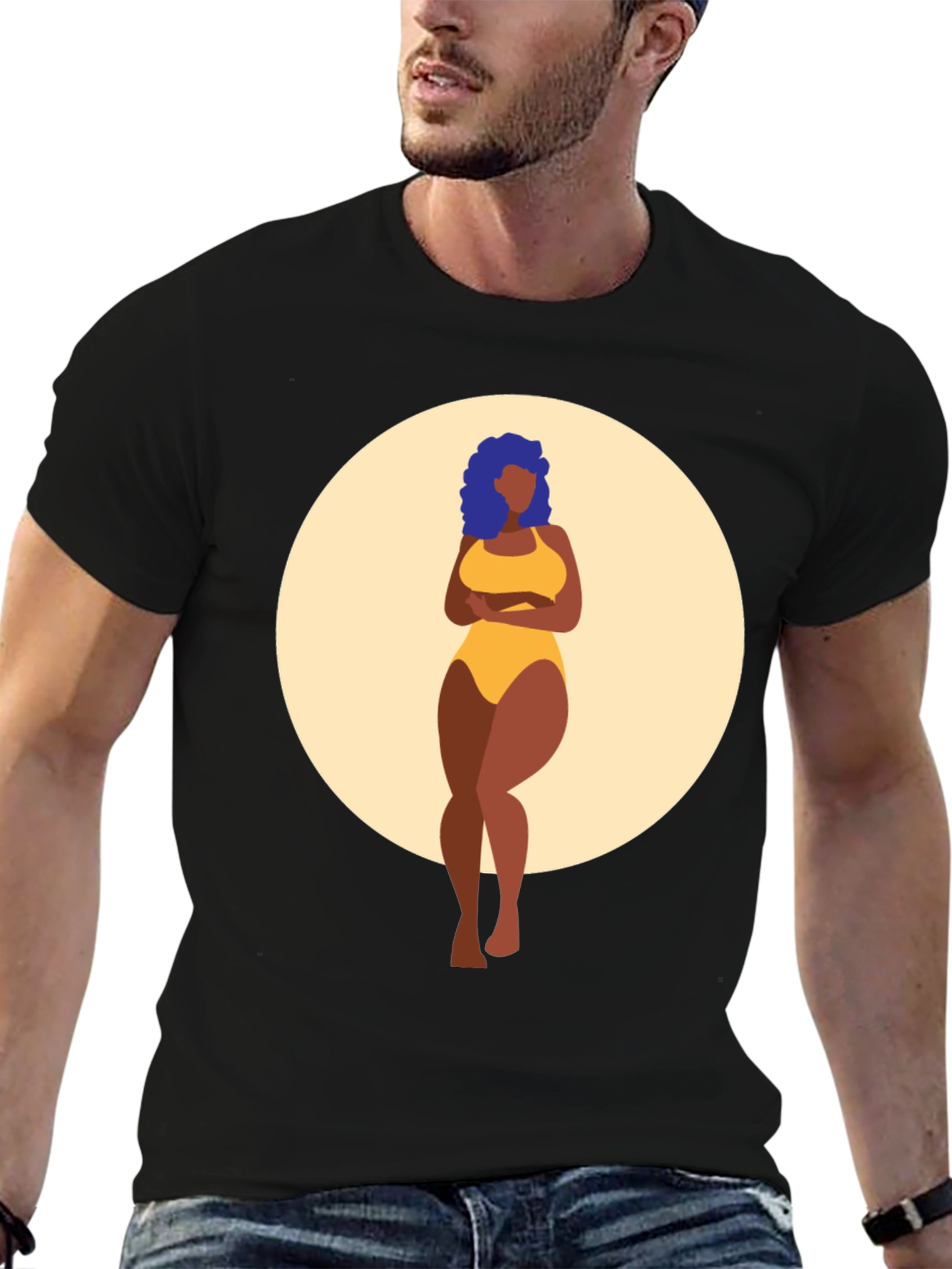 Black Graphic Tee - Curvy Woman Art Print