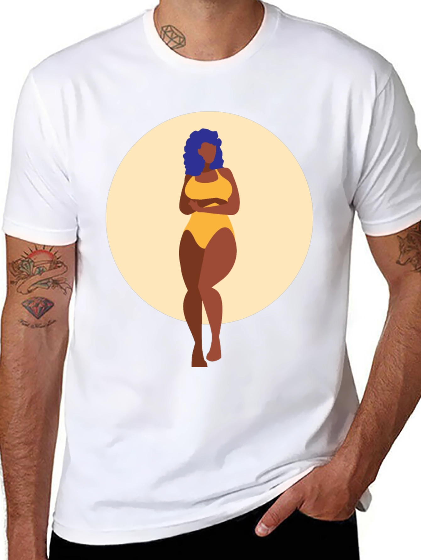 Black Graphic Tee - Curvy Woman Art Print