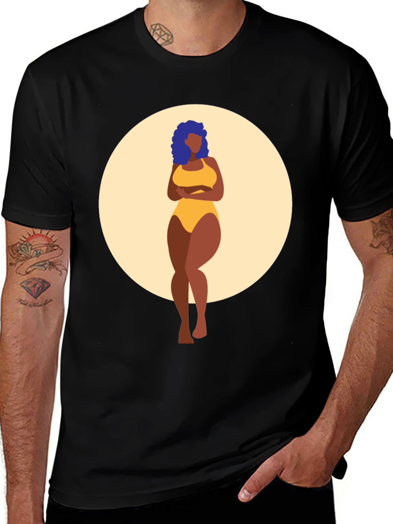 Black Graphic Tee - Curvy Woman Art Print