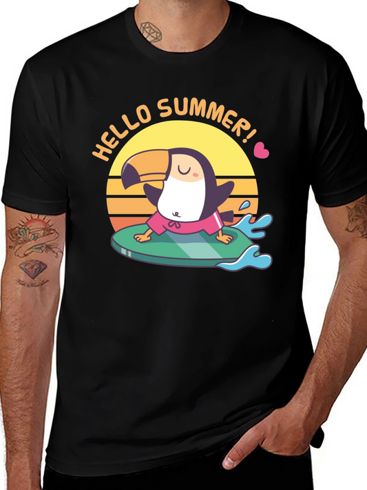 Hello Summer! T-Shirt Surfing Toucan Design
