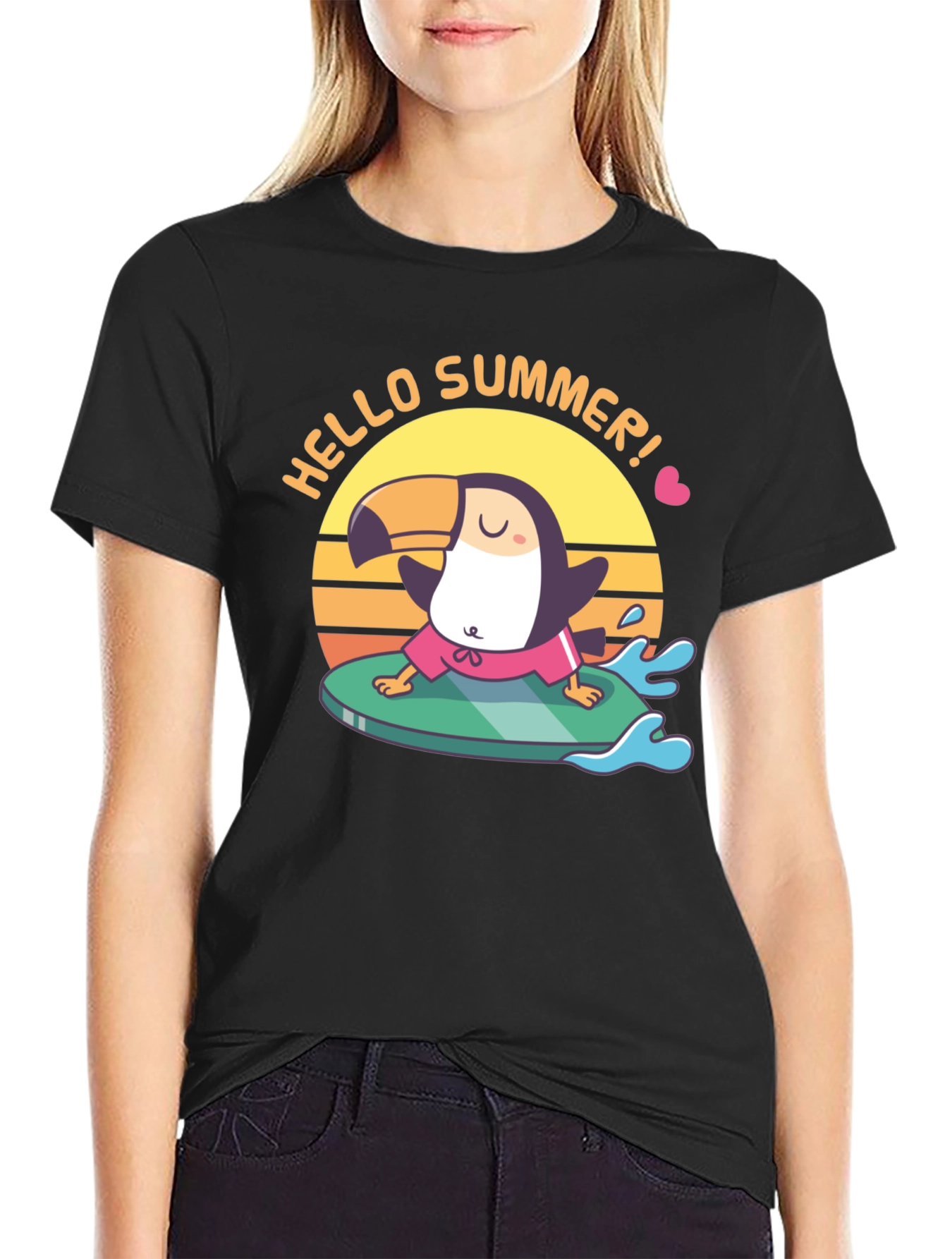 Hello Summer! T-Shirt Surfing Toucan Design