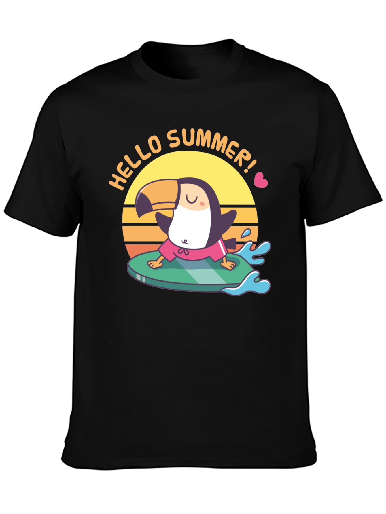 Hello Summer! T-Shirt Surfing Toucan Design