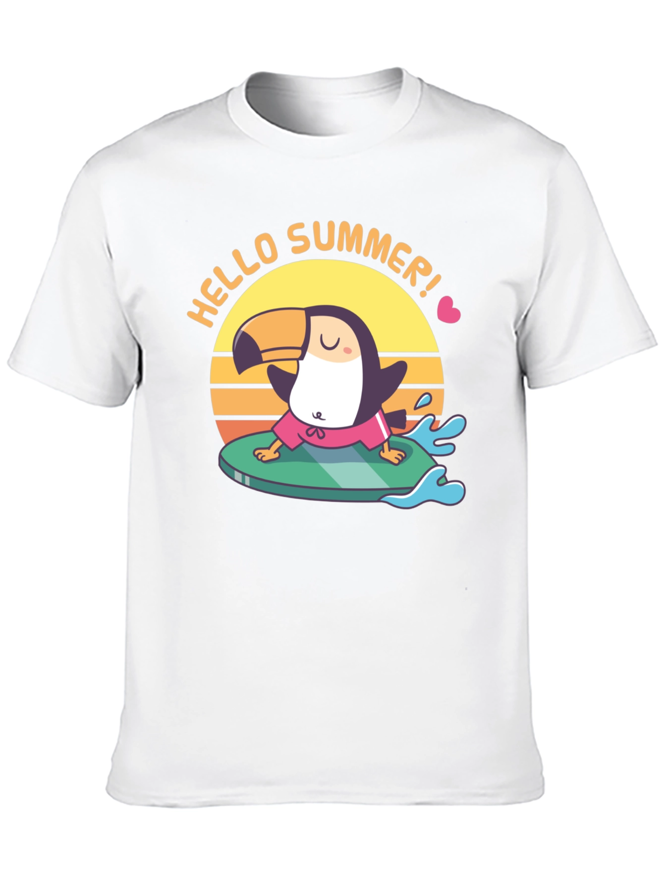 Hello Summer! T-Shirt Surfing Toucan Design