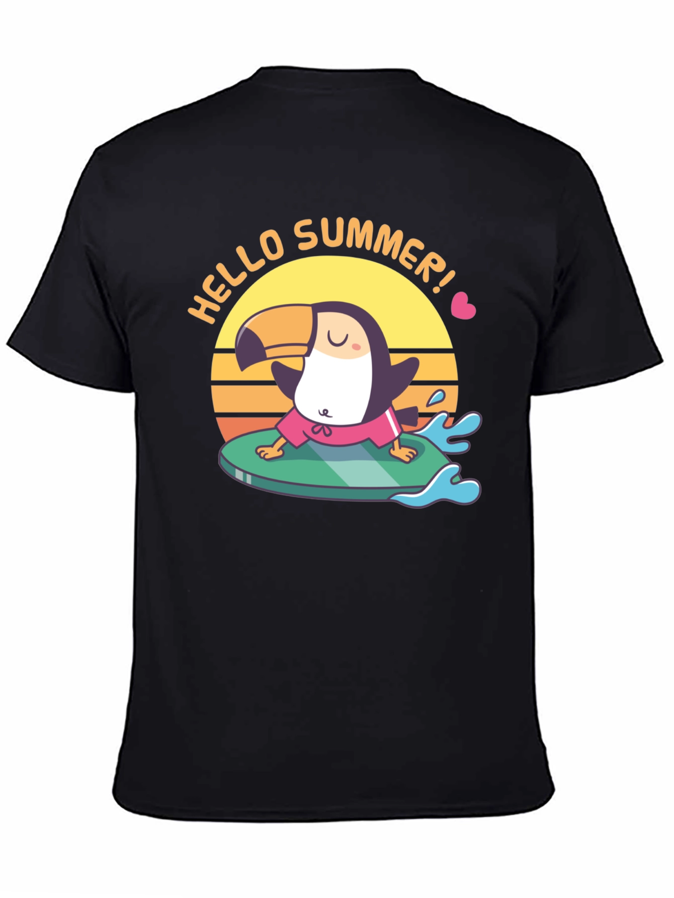 Hello Summer! T-Shirt Surfing Toucan Design