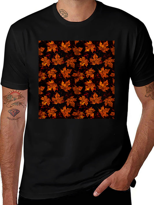Autumn Leaf Print Black T-Shirt
