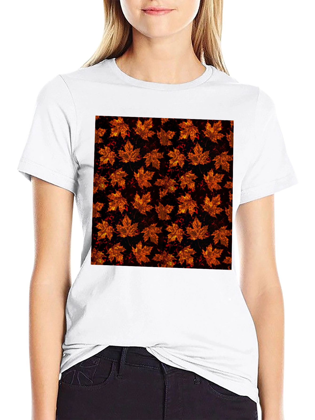 Autumn Leaf Print Black T-Shirt